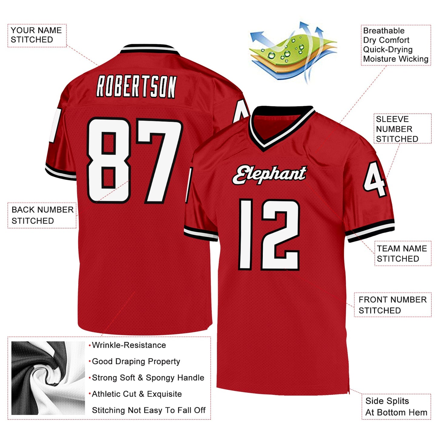Custom Red White-Black Mesh Authentic Throwback Football Jersey - Sky-Custom