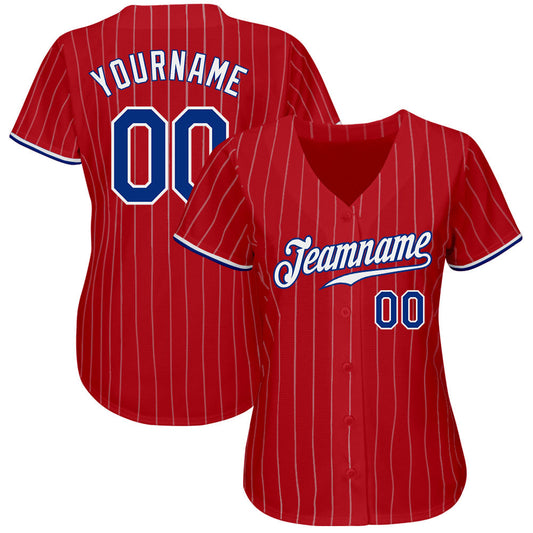 Custom Red White Pinstripe Royal-White Authentic Baseball Jersey - Sky-Custom