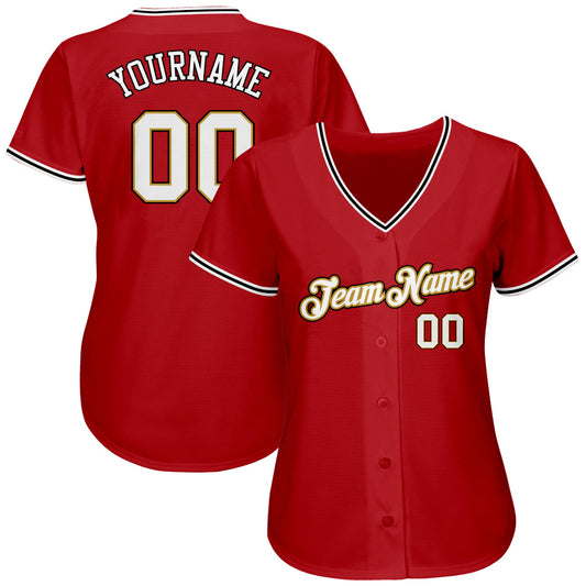 Custom Red White-Old Gold Authentic Baseball Jersey - Sky-Custom