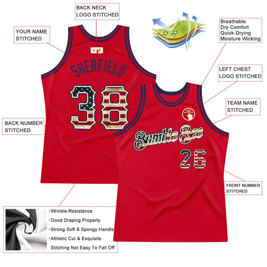 Custom Red Vintage USA Flag-Black Authentic Throwback Basketball Jersey - Sky-Custom