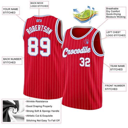 Custom Red White Pinstripe White-Light Blue Authentic Basketball Jersey - Sky-Custom