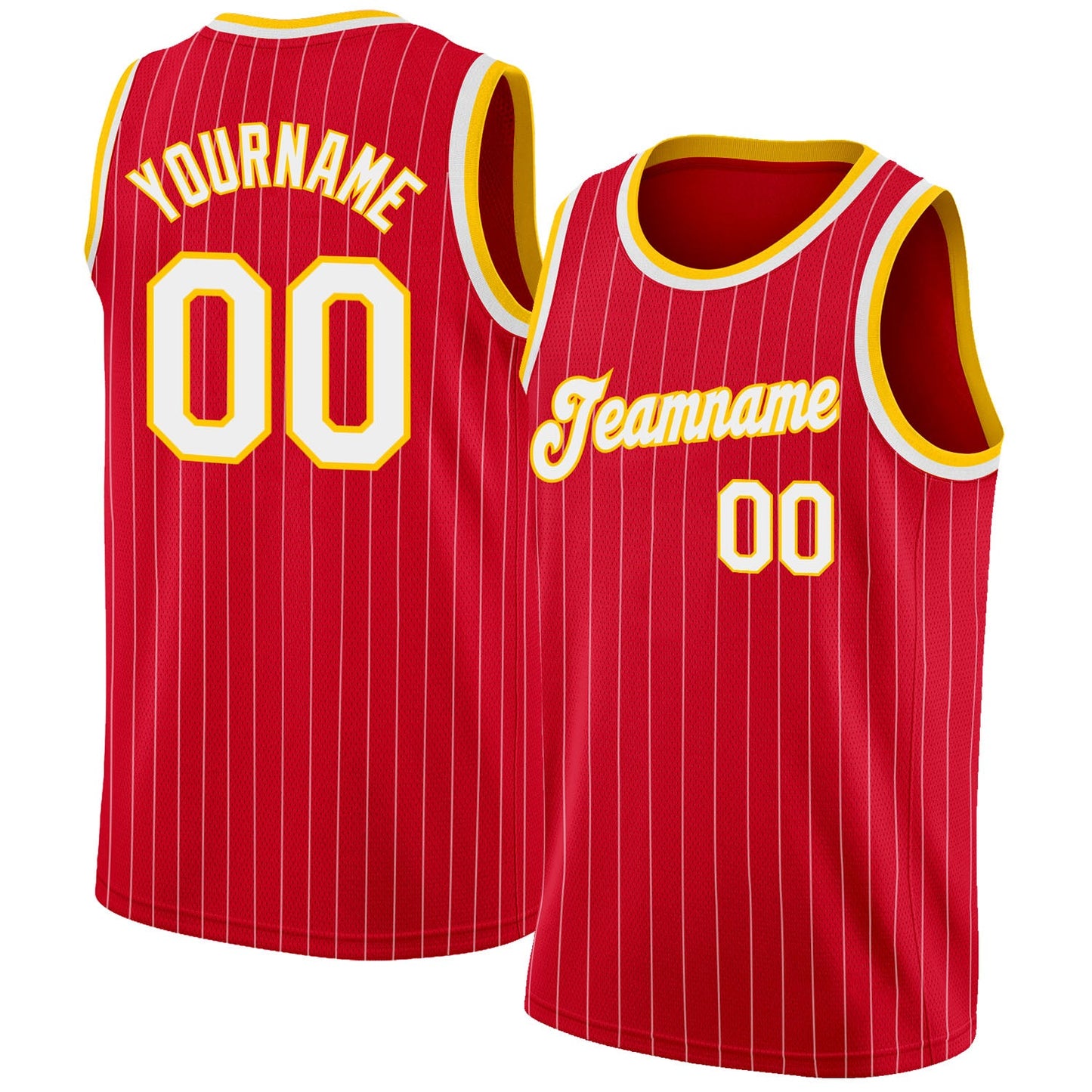 Custom Red White Pinstripe White-Gold Authentic Basketball Jersey - Sky-Custom