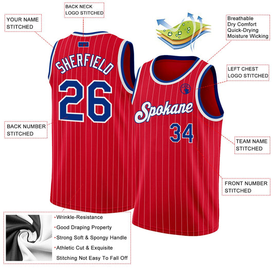 Custom Red White Pinstripe Royal-White Authentic Basketball Jersey - Sky-Custom