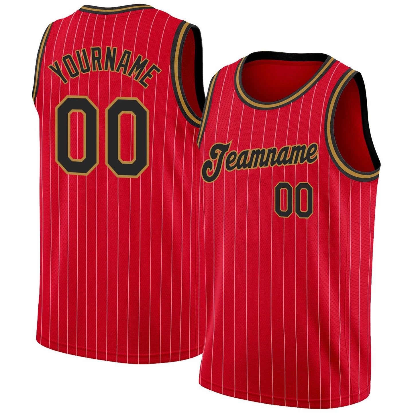 Custom Red White Pinstripe Black-Old Gold Authentic Basketball Jersey - Sky-Custom