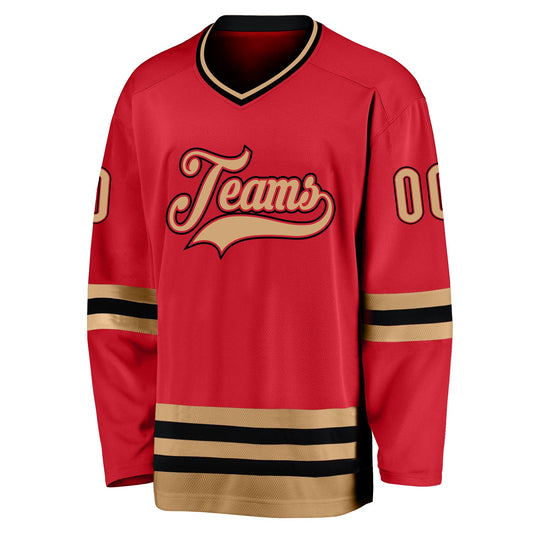 Custom Red Old Gold-Black Hockey Jersey - Sky-Custom