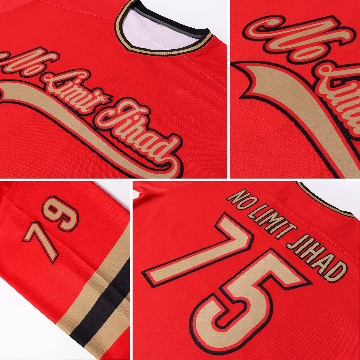 Custom Red Old Gold-Black Hockey Jersey - Sky-Custom