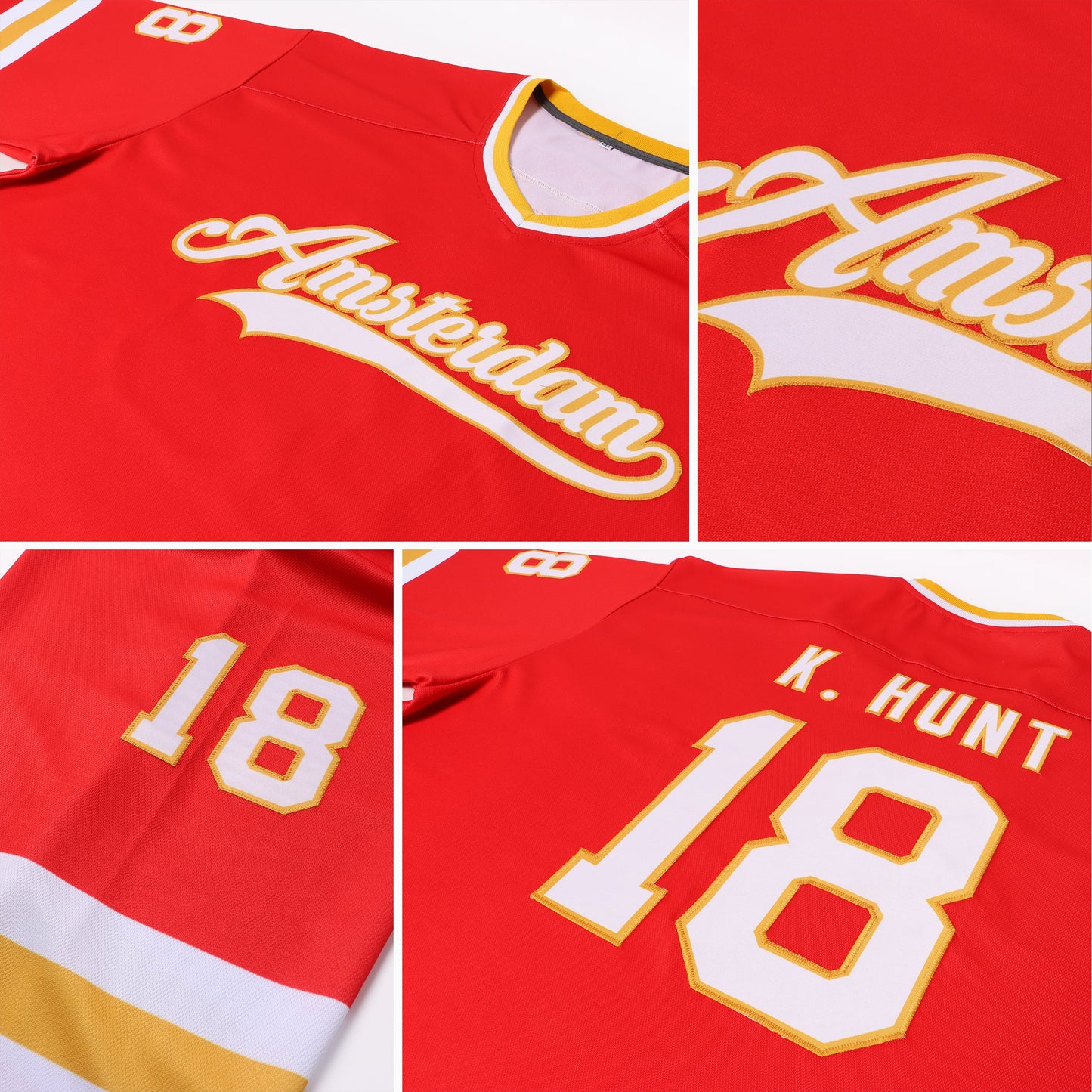 Custom Red White-Gold Hockey Jersey - Sky-Custom