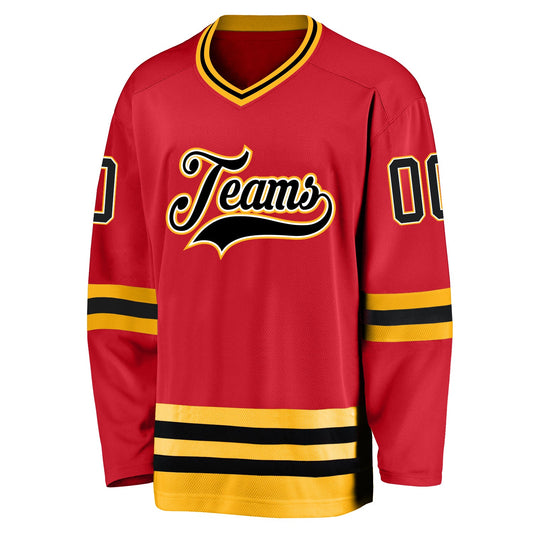 Custom Red Black-Gold Hockey Jersey - Sky-Custom