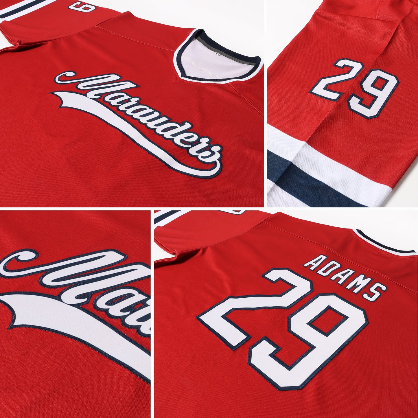 Custom Red White-Navy Hockey Jersey - Sky-Custom