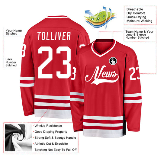 Custom Red White Hockey Jersey - Sky-Custom