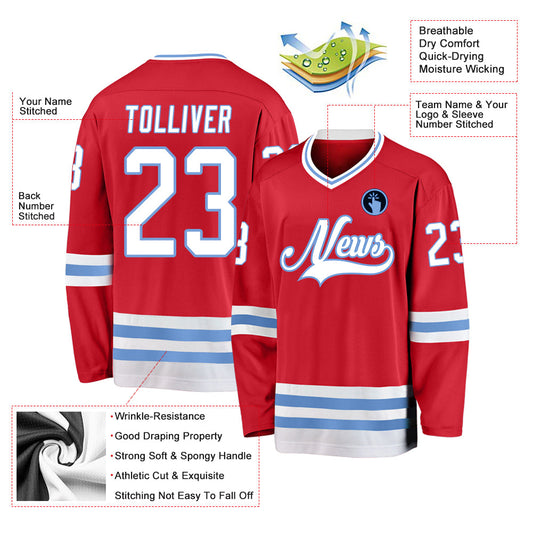 Custom Red White-Light Blue Hockey Jersey - Sky-Custom
