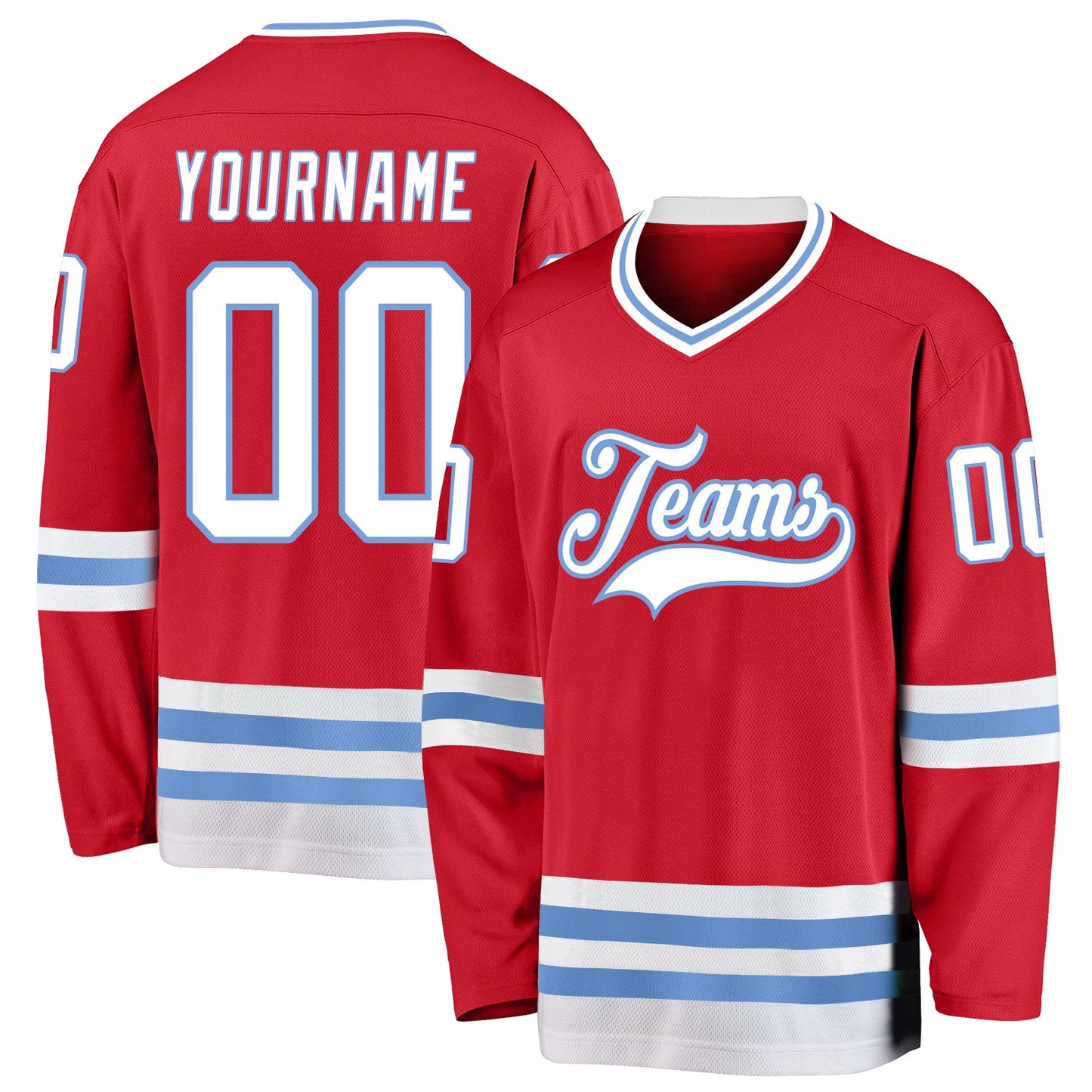 Custom Red White-Light Blue Hockey Jersey - Sky-Custom
