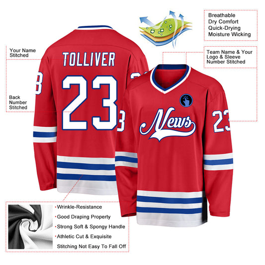 Custom Red White-Royal Hockey Jersey - Sky-Custom