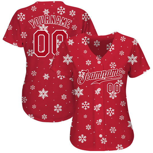 Custom Red Red-White Christmas 3D Authentic Baseball Jersey - Sky-Custom