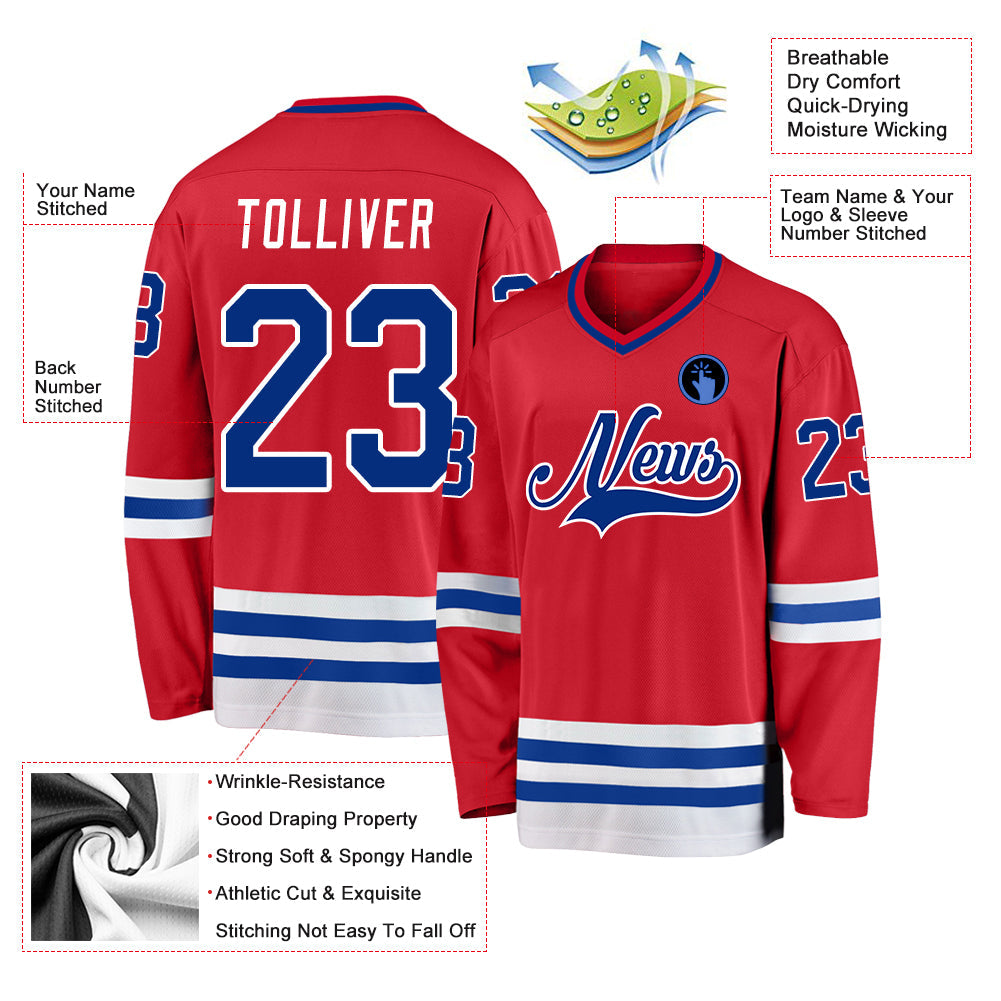 Custom Red Royal-White Hockey Jersey - Sky-Custom