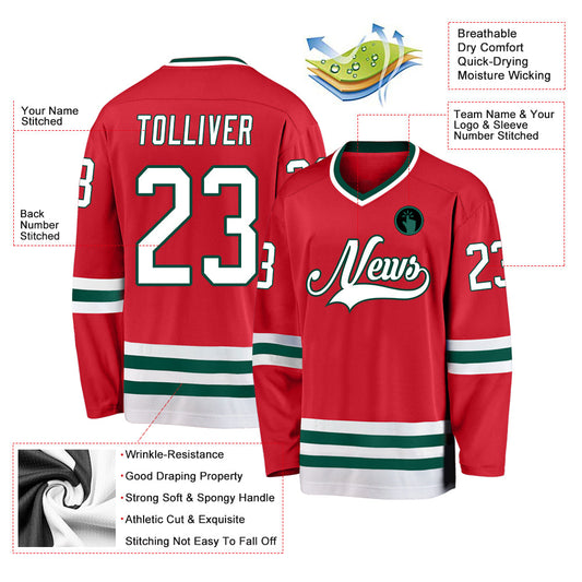 Custom Red White-Green Hockey Jersey - Sky-Custom