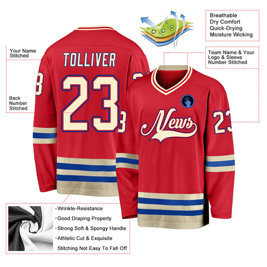 Custom Red Cream-Royal Hockey Jersey - Sky-Custom