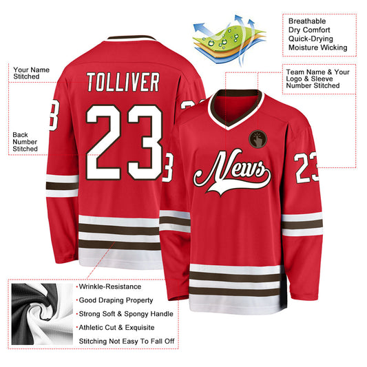 Custom Red White-Brown Hockey Jersey - Sky-Custom
