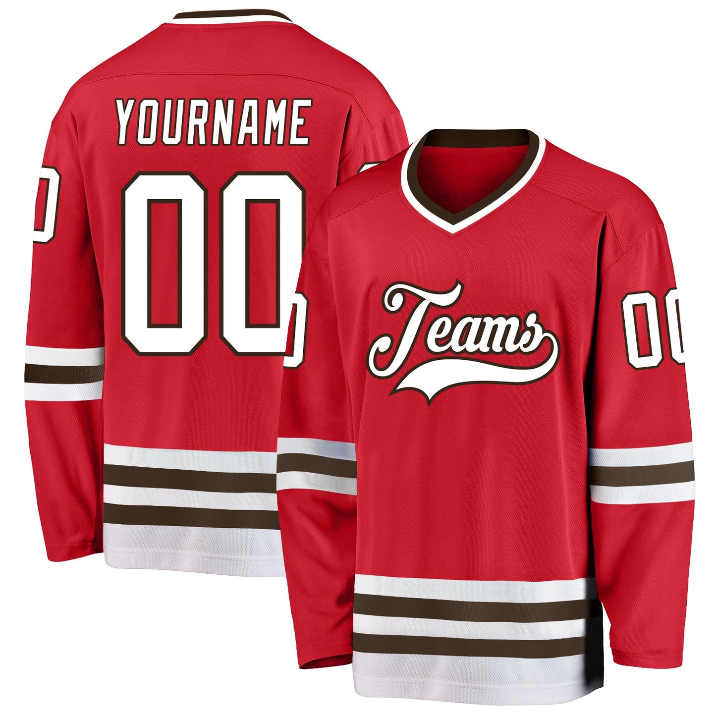 Custom Red White-Brown Hockey Jersey - Sky-Custom