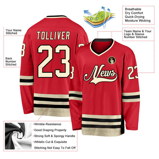 Custom Red Cream-Black Hockey Jersey - Sky-Custom