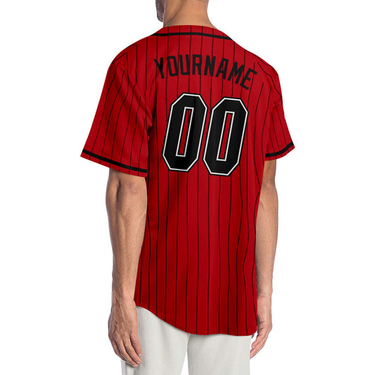 Custom Red Black Pinstripe Black-White Authentic Baseball Jersey - Sky-Custom