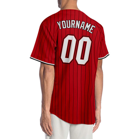 Custom Red Black Pinstripe White-Black Authentic Baseball Jersey - Sky-Custom