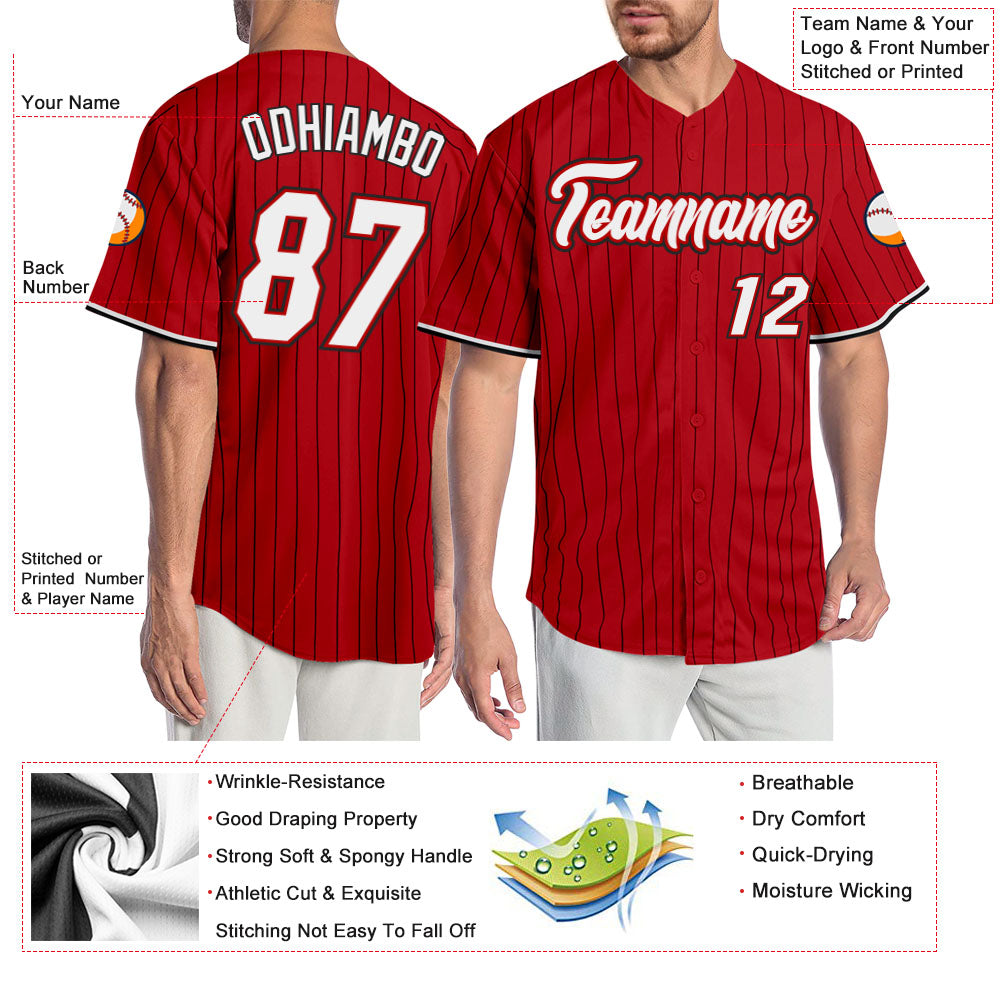 Custom Red Black Pinstripe White-Black Authentic Baseball Jersey - Sky-Custom