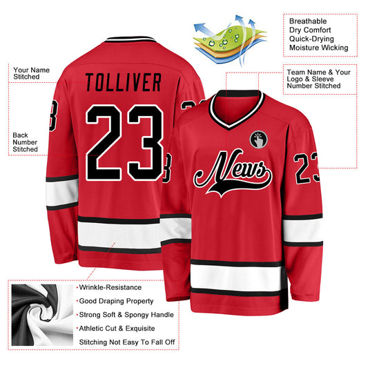 Custom Red Black-White Hockey Jersey - Sky-Custom