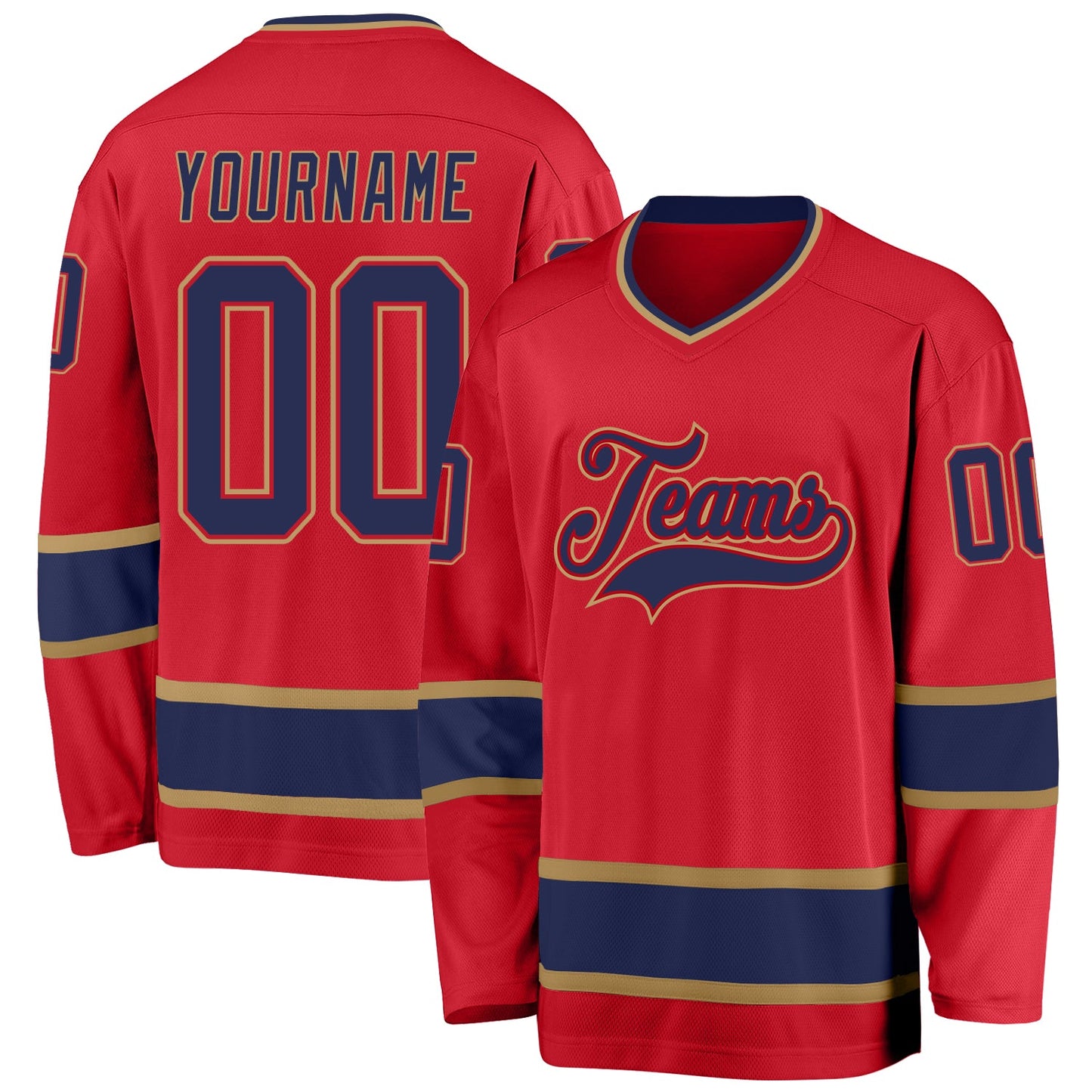 Custom Red Navy-Old Gold Hockey Jersey - Sky-Custom