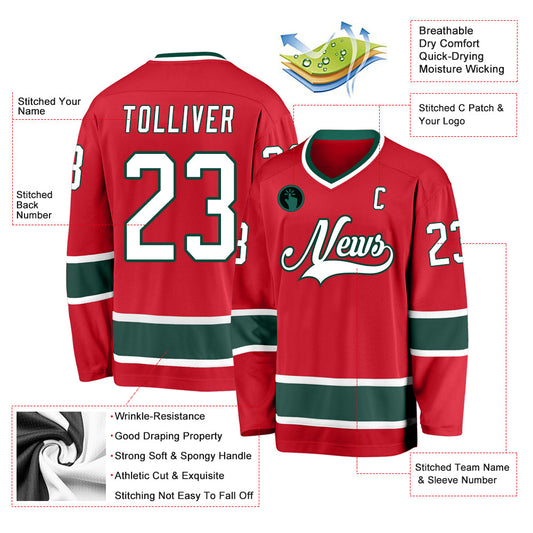 Custom Red White-Green Hockey Jersey - Sky-Custom