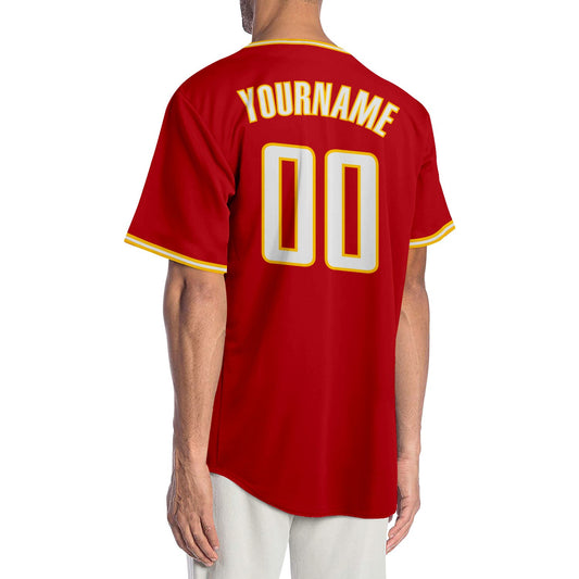 Custom Red White-Gold Authentic Baseball Jersey - Sky-Custom