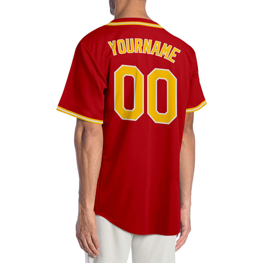 Custom Red Gold-White Authentic Baseball Jersey - Sky-Custom