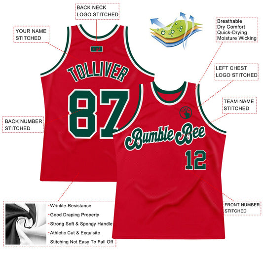 Custom Red Green-White Authentic Throwback Basketball Jersey - Sky-Custom