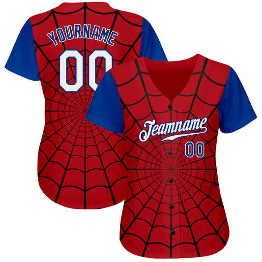 Custom Red White-Royal 3D Pattern Design Spider Web Authentic Baseball Jersey - Sky-Custom