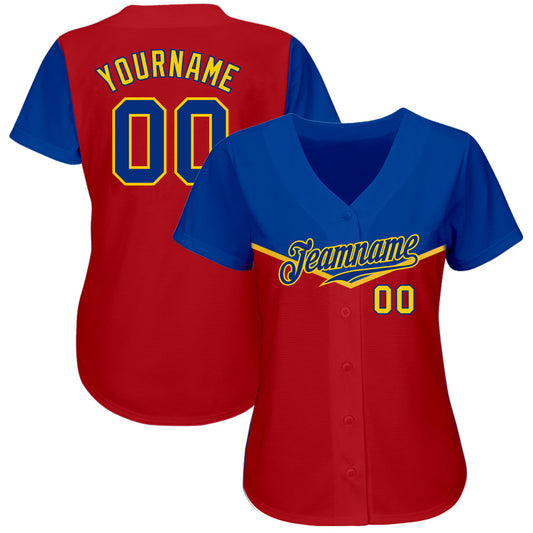 Custom Red Royal-Gold 3D Pattern Design Multicolor Authentic Baseball Jersey - Sky-Custom
