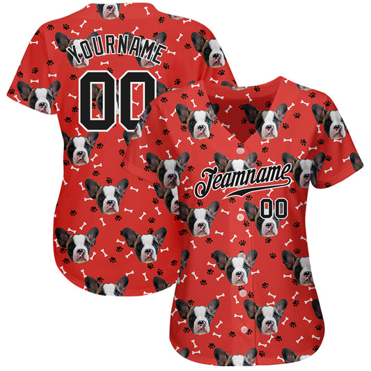 Custom Red Black-White 3D Pattern Design Dogs Authentic Baseball Jersey - Sky-Custom