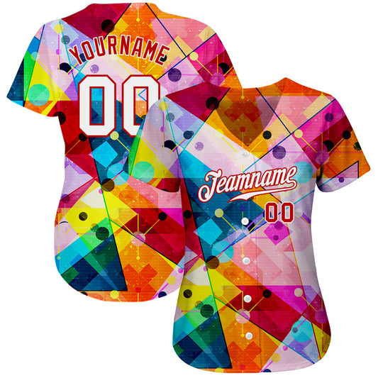 Custom Red White-Red 3D Pattern Design Geometric Graffiti Authentic Baseball Jersey - Sky-Custom