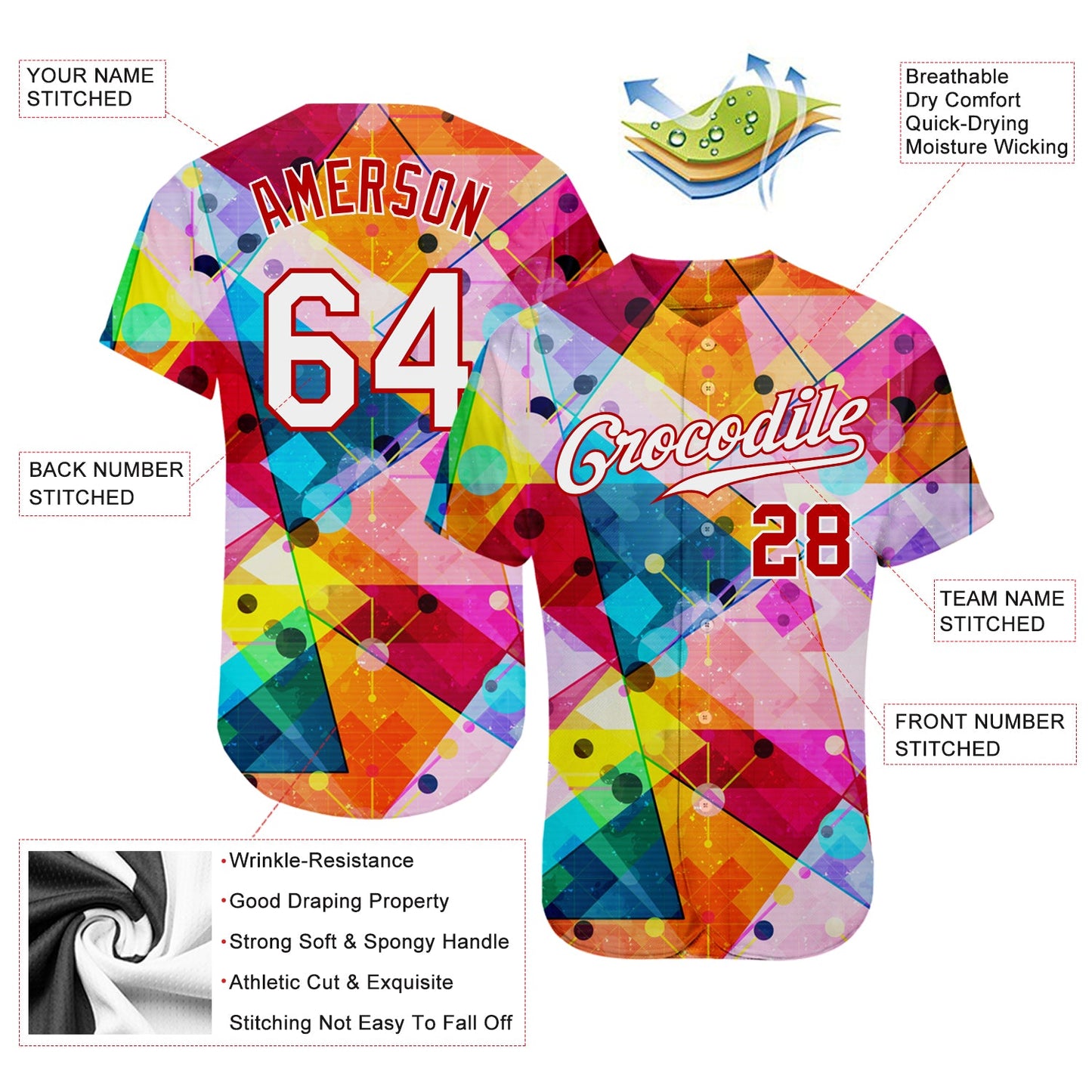 Custom Red White-Red 3D Pattern Design Geometric Graffiti Authentic Baseball Jersey - Sky-Custom