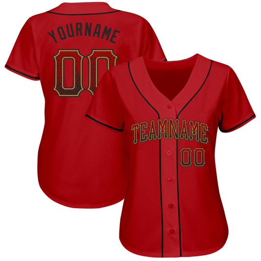 Custom Red Black-Old Gold Authentic Drift Fashion Baseball Jersey - Sky-Custom