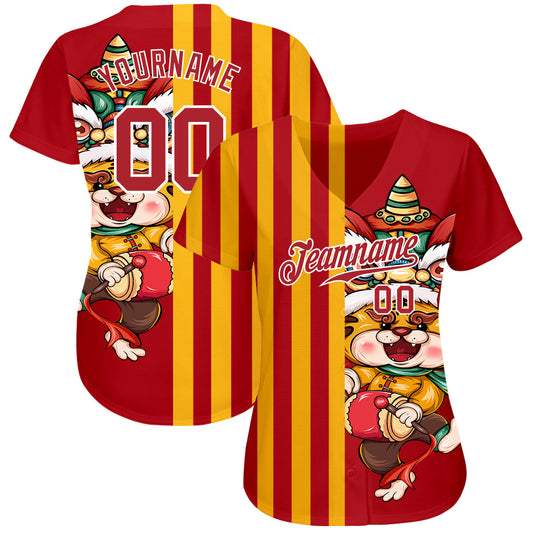 Custom Red Red-White 3D Pattern Design Cute Tiger Authentic Baseball Jersey - Sky-Custom