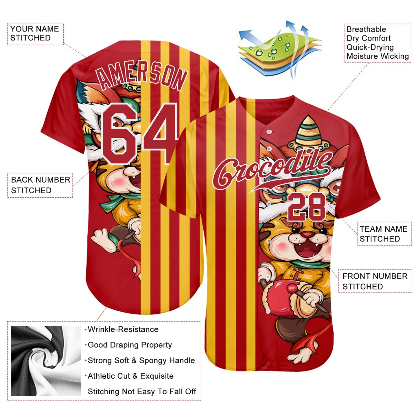 Custom Red Red-White 3D Pattern Design Cute Tiger Authentic Baseball Jersey - Sky-Custom