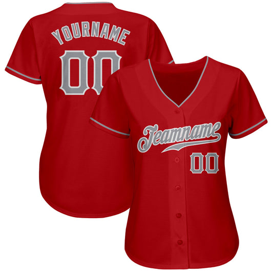 Custom Red Gray-White Authentic Baseball Jersey - Sky-Custom