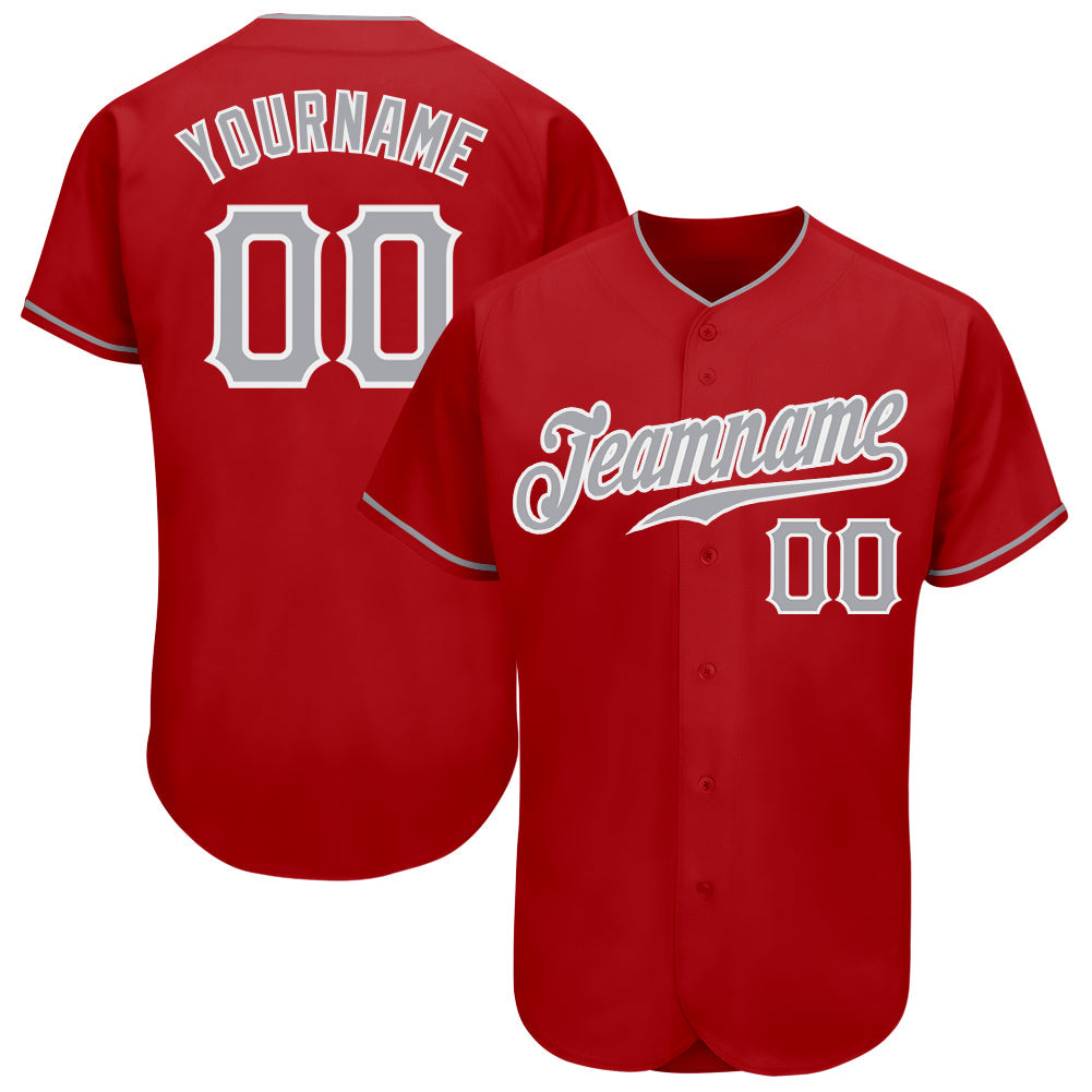 Custom Red Gray-White Authentic Baseball Jersey - Sky-Custom