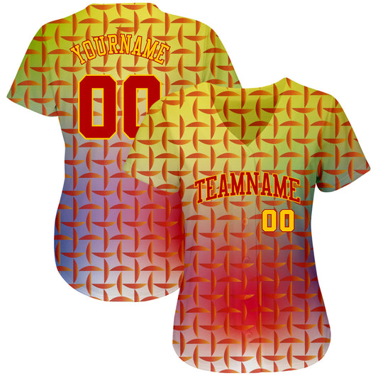 Custom Red Red-Gold 3D Pattern Design Authentic Baseball Jersey - Sky-Custom