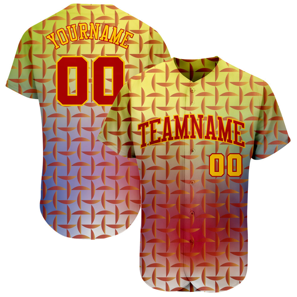 Custom Red Red-Gold 3D Pattern Design Authentic Baseball Jersey - Sky-Custom