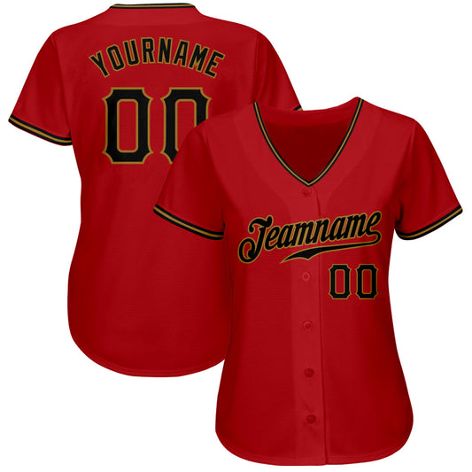 Custom Red Black-Old Gold Authentic Baseball Jersey - Sky-Custom