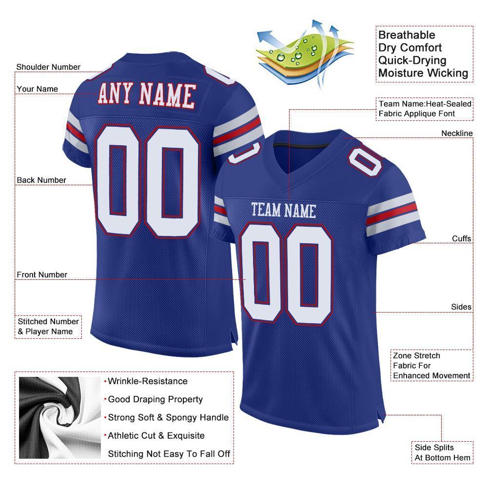 Custom Royal White-Red Mesh Authentic Football Jersey - Sky-Custom