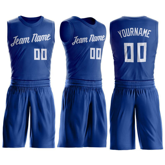 Custom Royal White Round Neck Suit Basketball Jersey - Sky-Custom