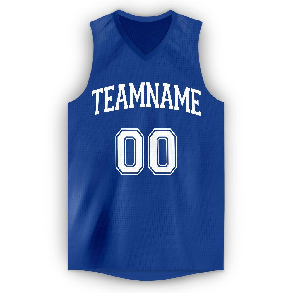 Custom Royal White V-Neck Basketball Jersey - Sky-Custom