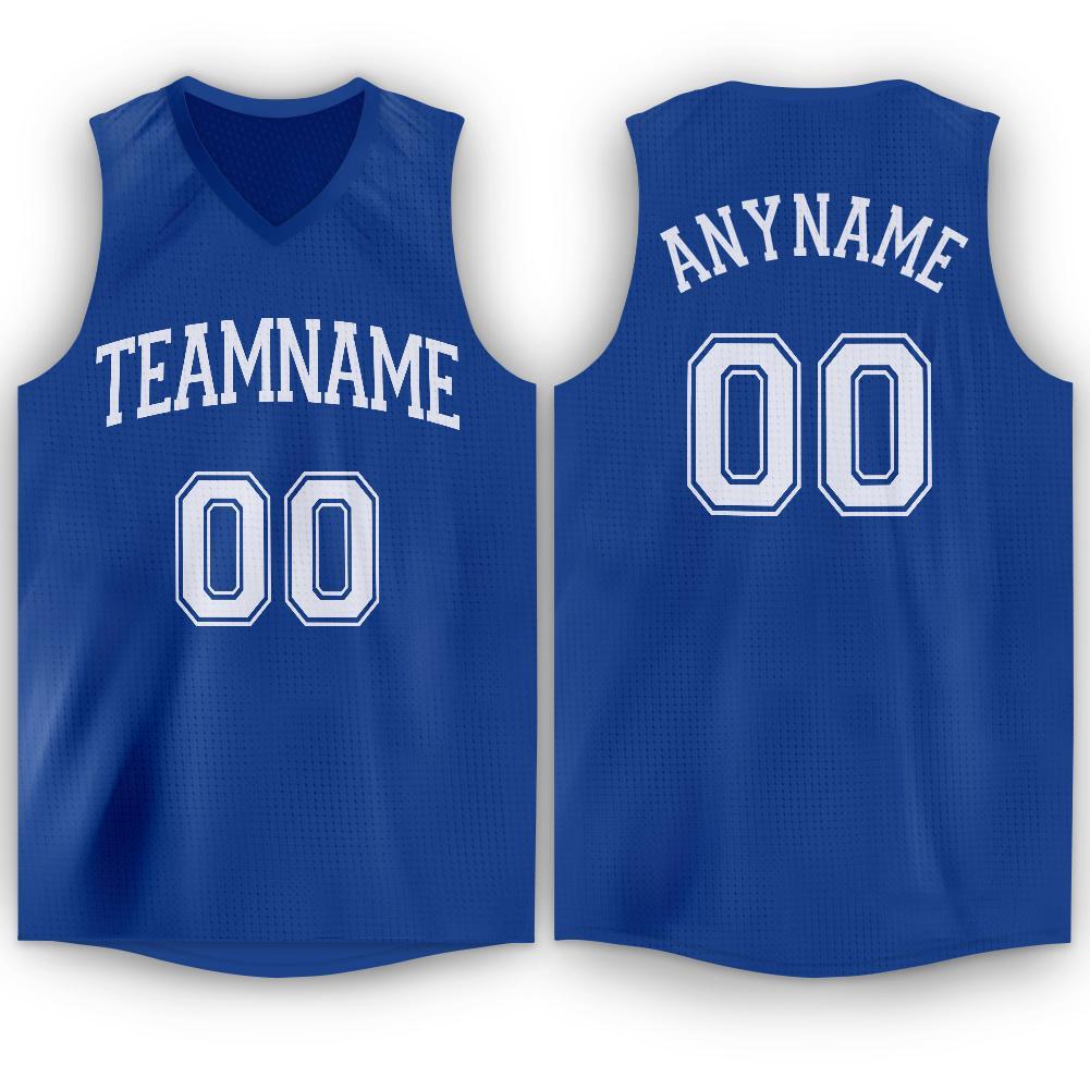 Custom Royal White V-Neck Basketball Jersey - Sky-Custom
